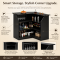 EMOOTTOO L-Shaped Bar Cabinet 4-Tier Corner Bar Unit with Stemware Racks, Black