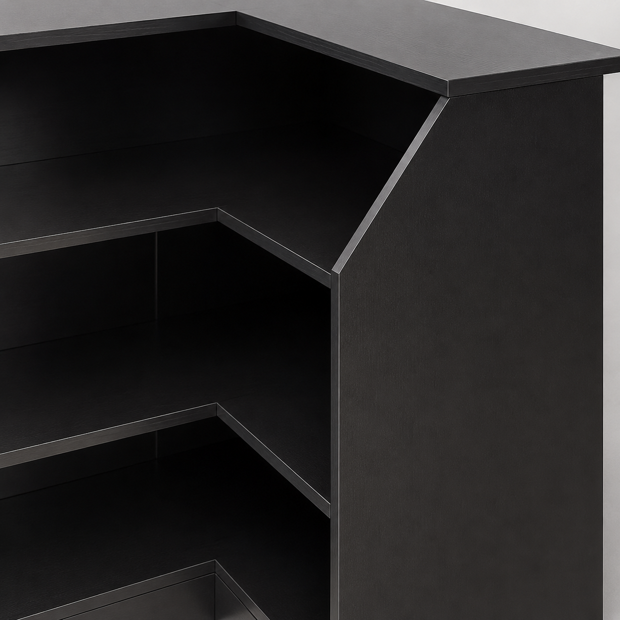EMOOTTOO L-Shaped Bar Cabinet 4-Tier Corner Bar Unit with Stemware Racks, Black