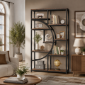 EMOOTTOO 69" Industrial Half-Moon Bookshelf