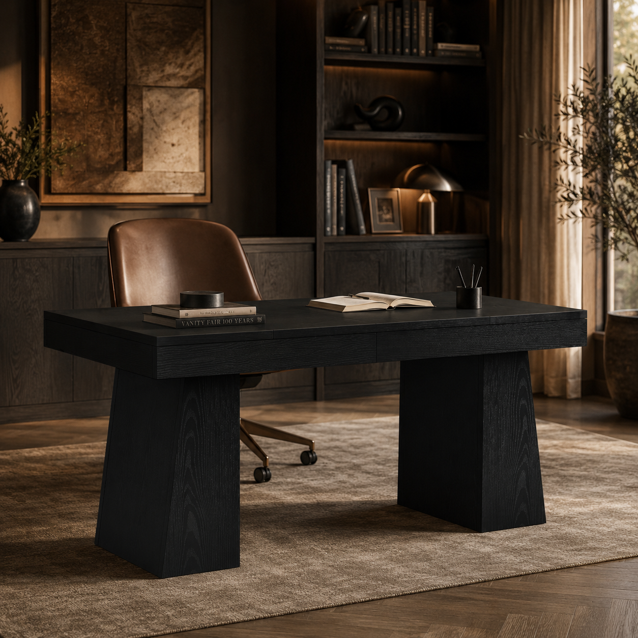 EMOOTTOO 55" Mid-Century Executive Desk, Black