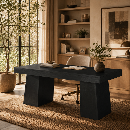 EMOOTTOO 55" Mid-Century Executive Desk, Black