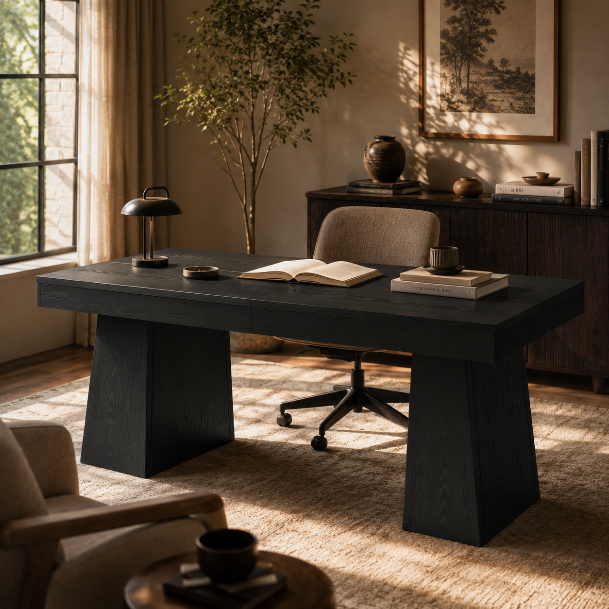 EMOOTTOO 55" Mid-Century Executive Desk, Black