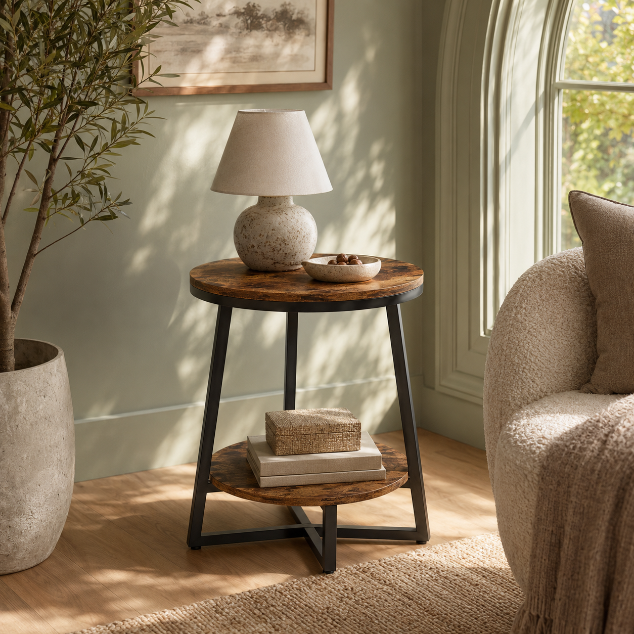 EMOOTTOO Industrial End Table with Shelf