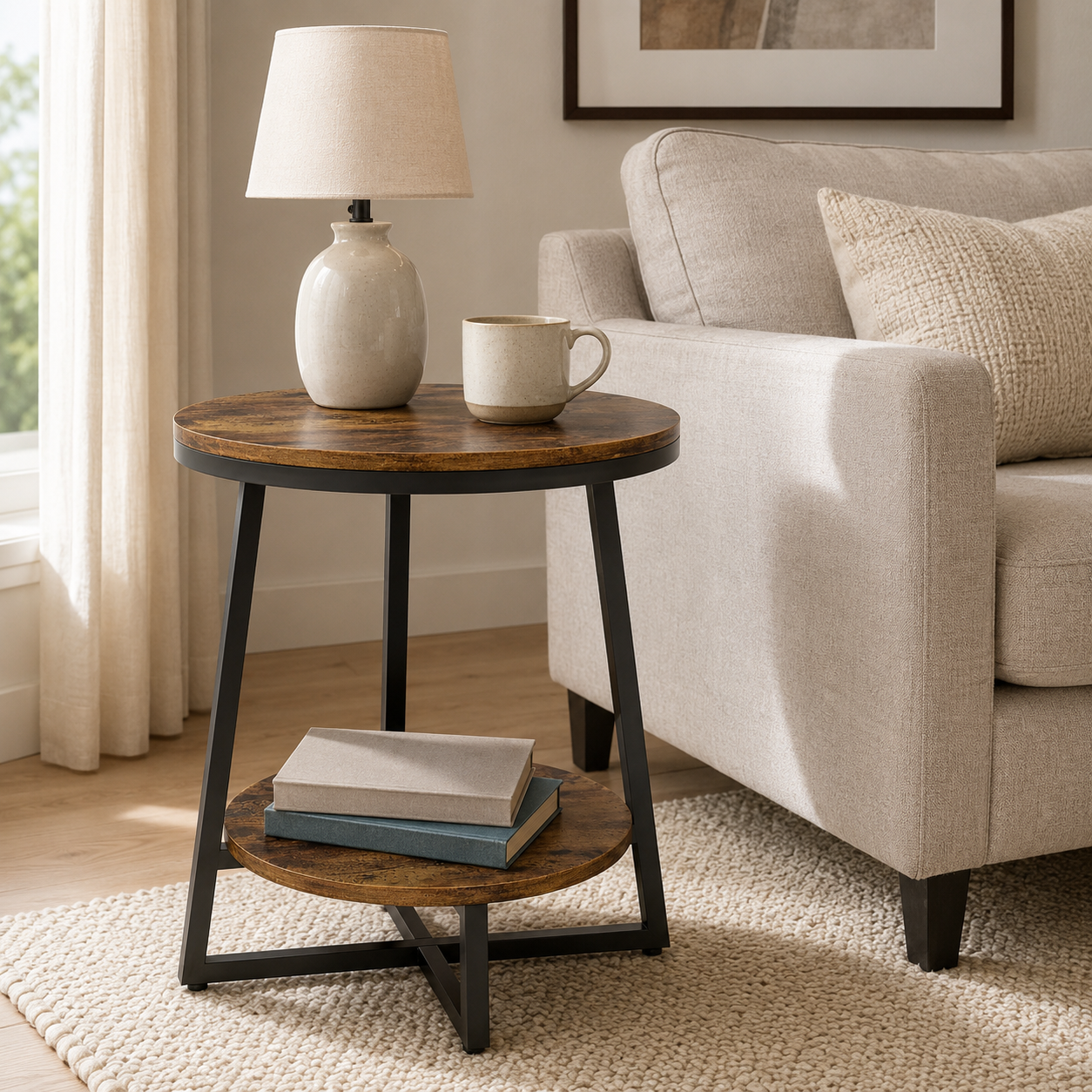 EMOOTTOO Industrial End Table with Shelf