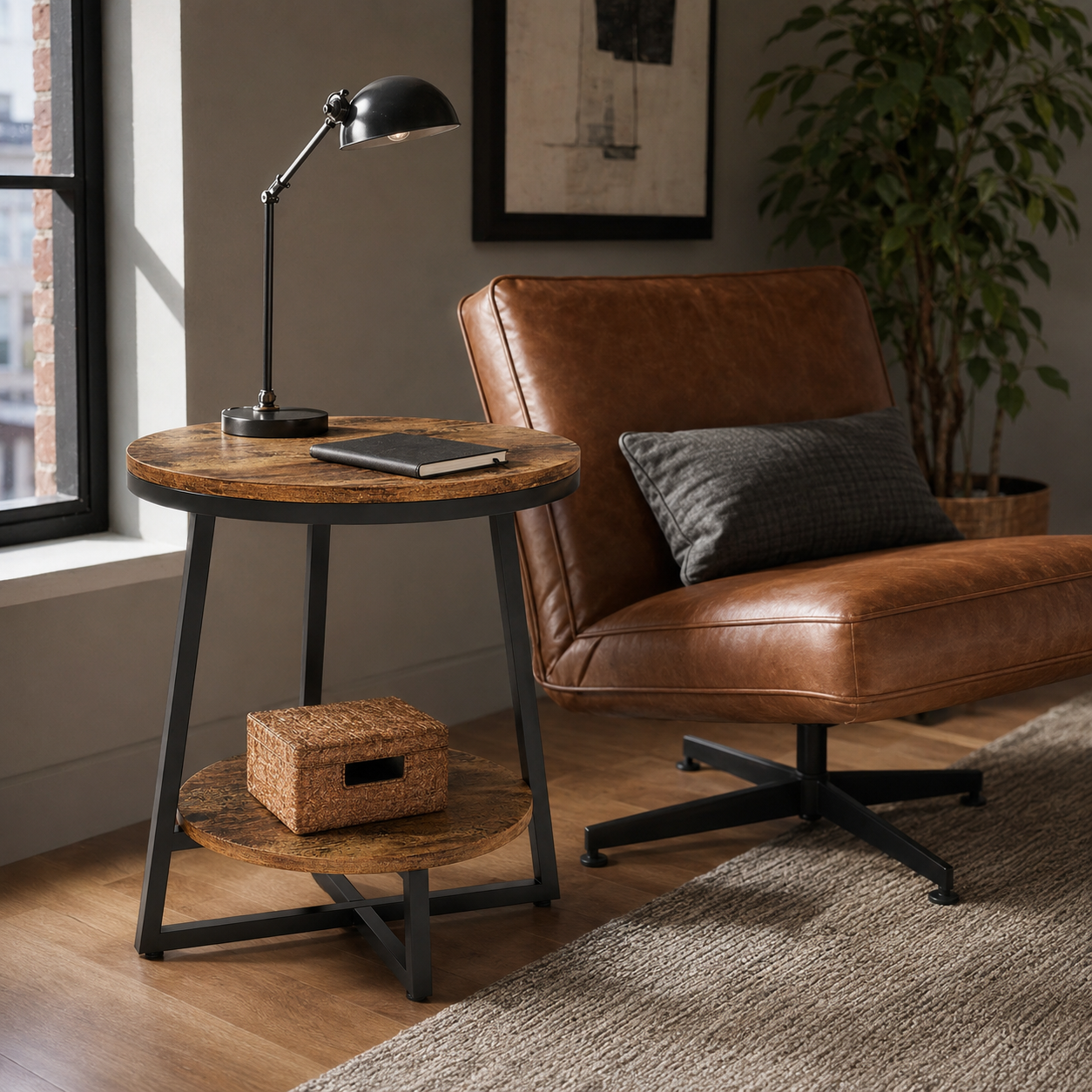 EMOOTTOO Industrial End Table with Shelf