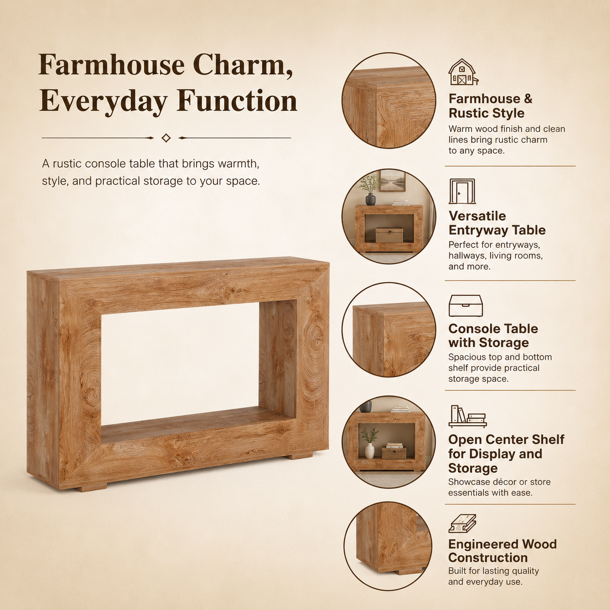 EMOOTTOO Farmhouse Console Table with 11.8"D