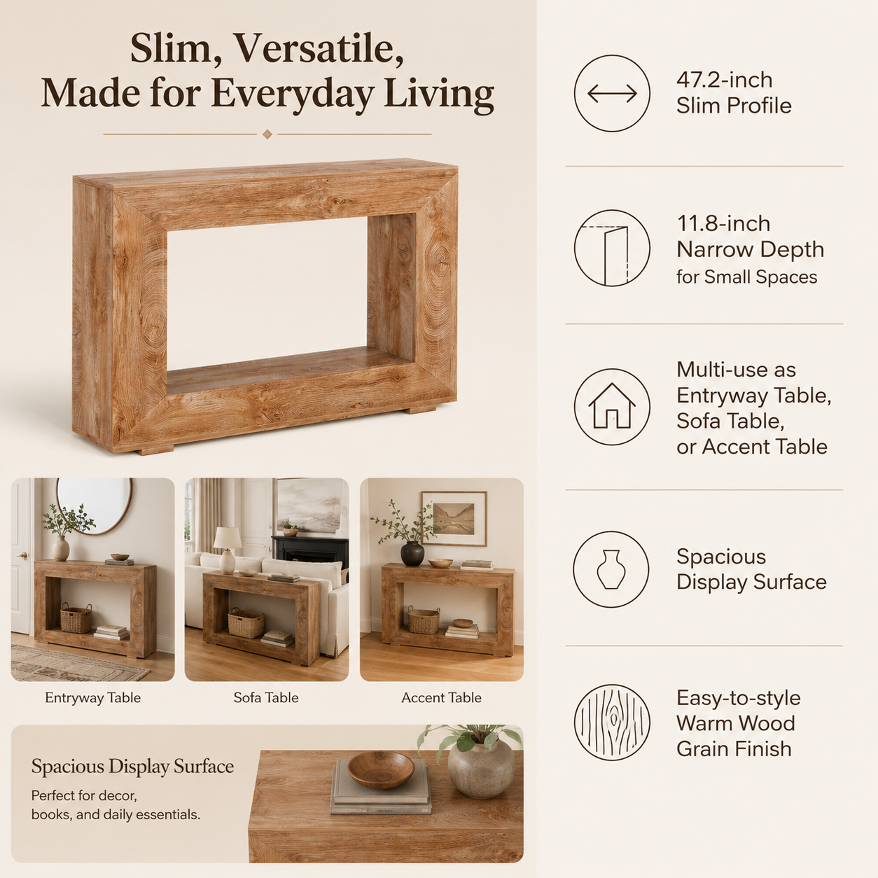 EMOOTTOO Farmhouse Console Table with 11.8"D