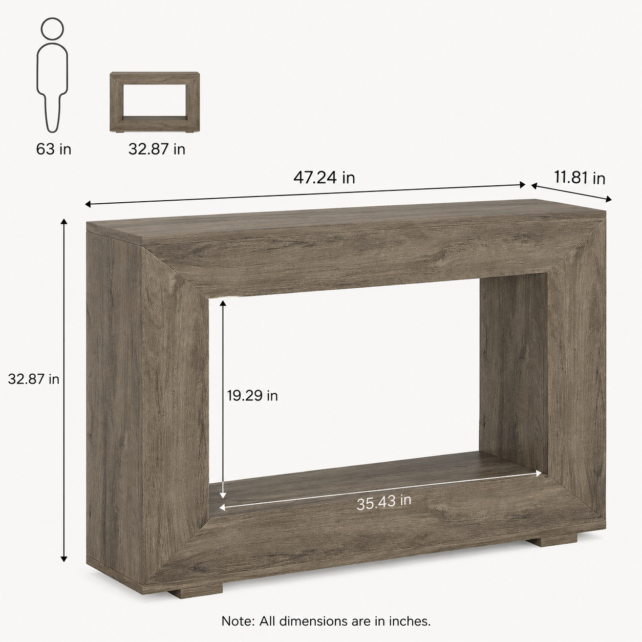 EMOOTTOO Farmhouse Console Table with 11.8"D