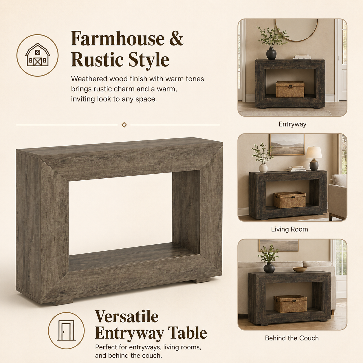 EMOOTTOO Farmhouse Console Table with 11.8"D