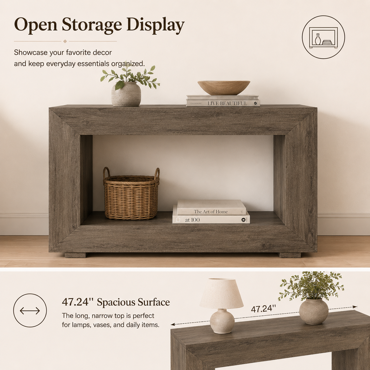 EMOOTTOO Farmhouse Console Table with 11.8"D