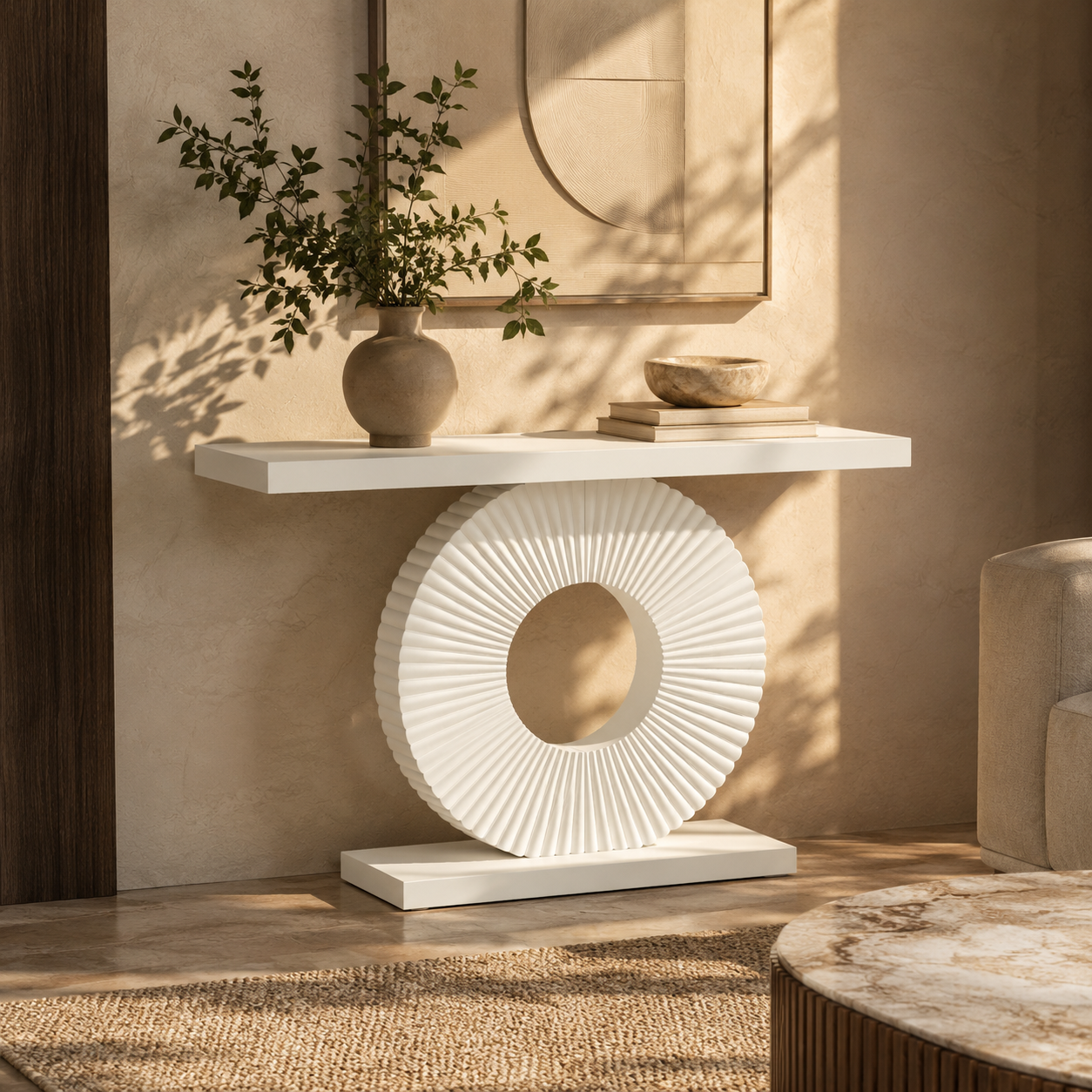 EMOOTTOO Modern Console Table with Geometric Base