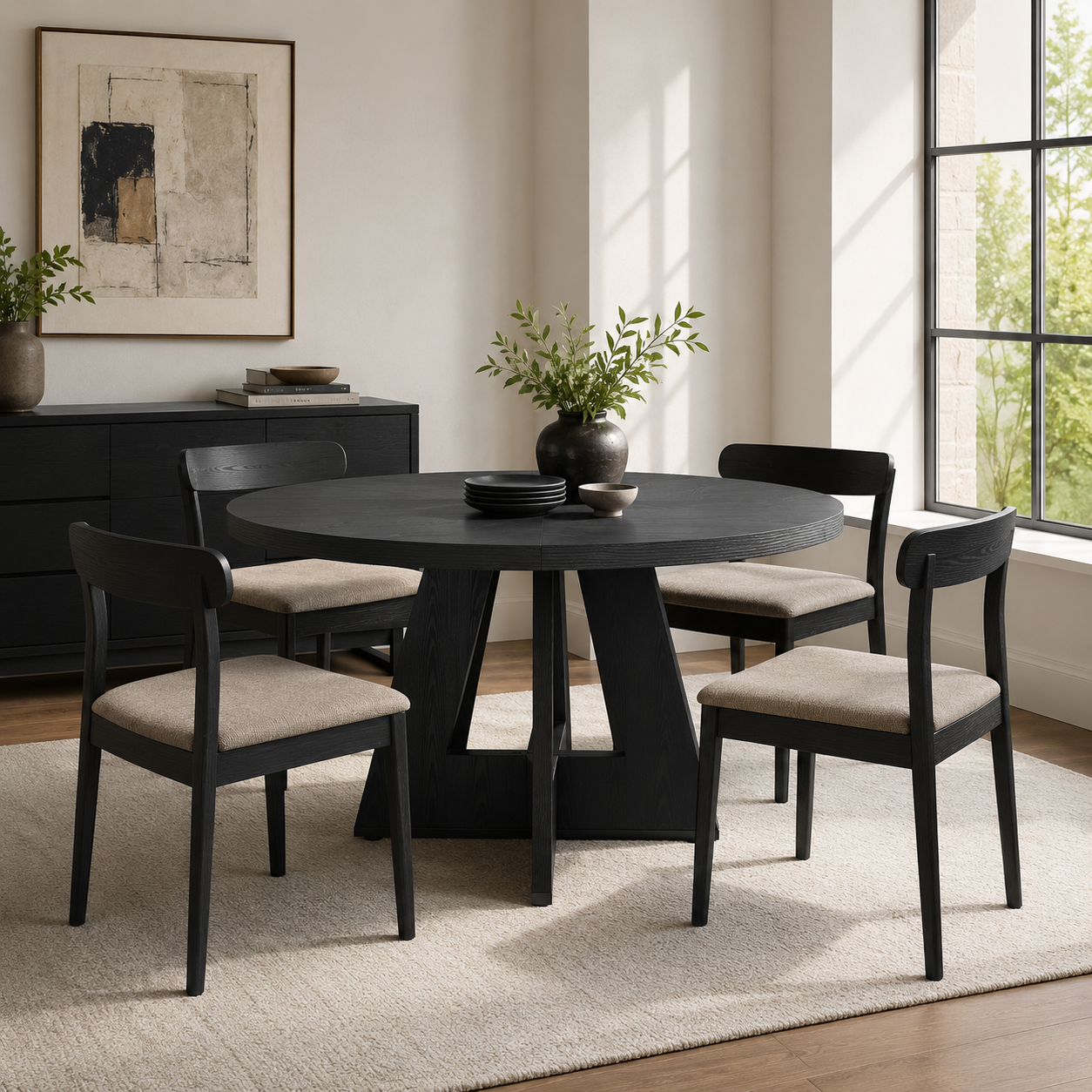 EMOOTTOO 47" Round Dining Table with Cross Pedestal Base