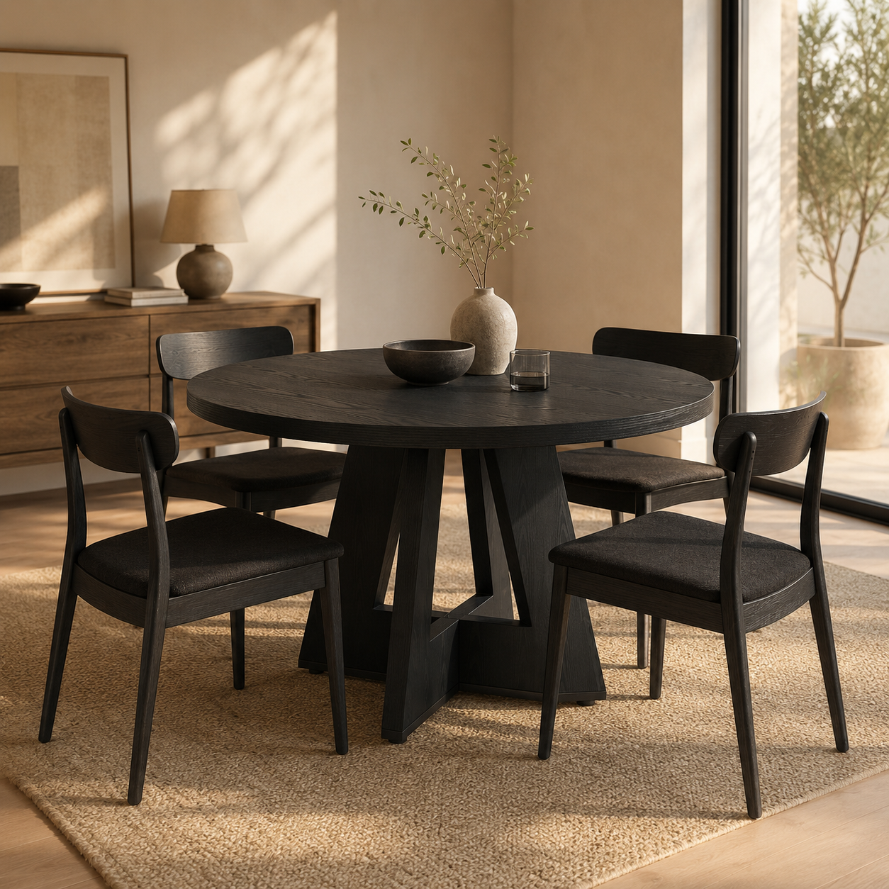 EMOOTTOO 47" Round Dining Table with Cross Pedestal Base
