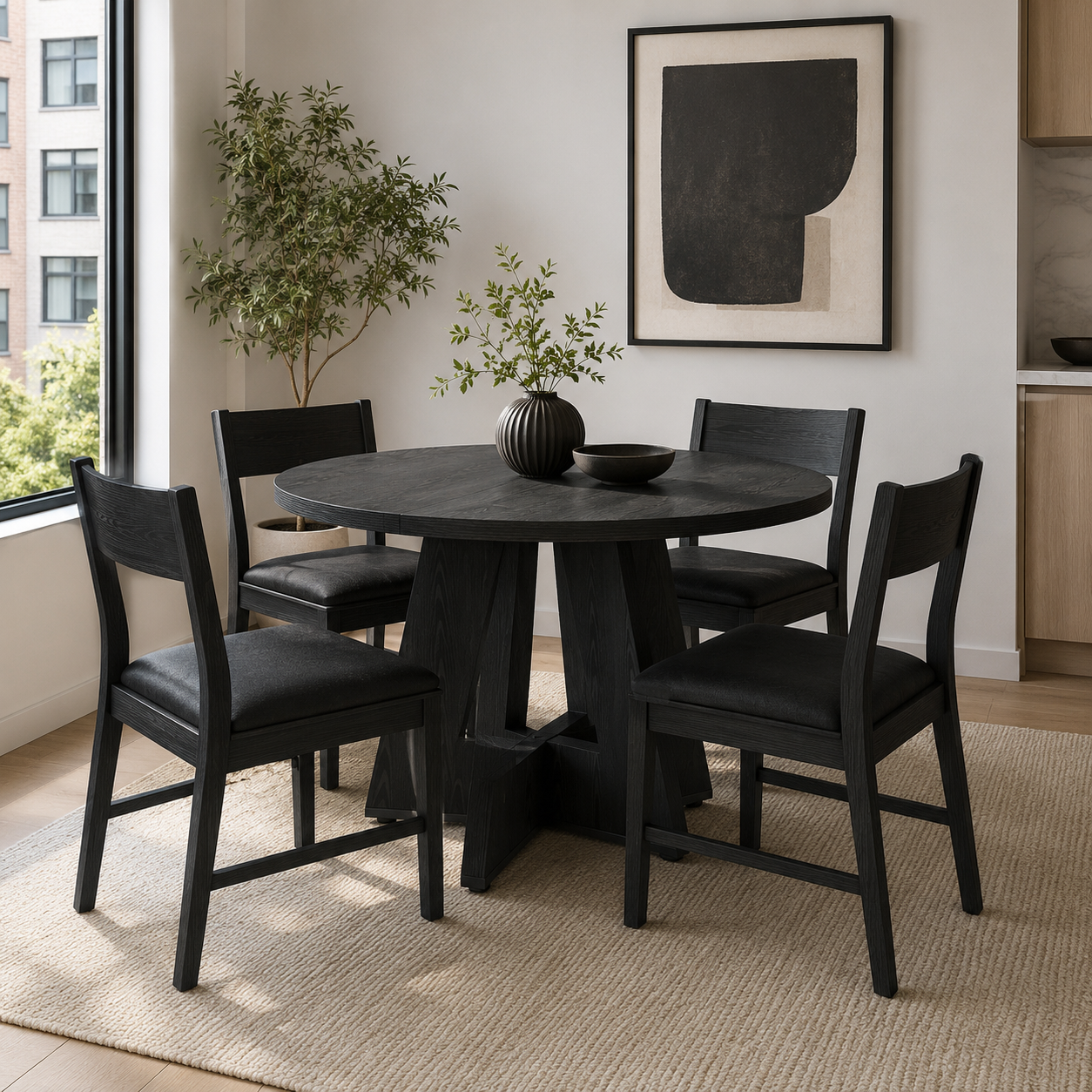 EMOOTTOO 47" Round Dining Table with Cross Pedestal Base