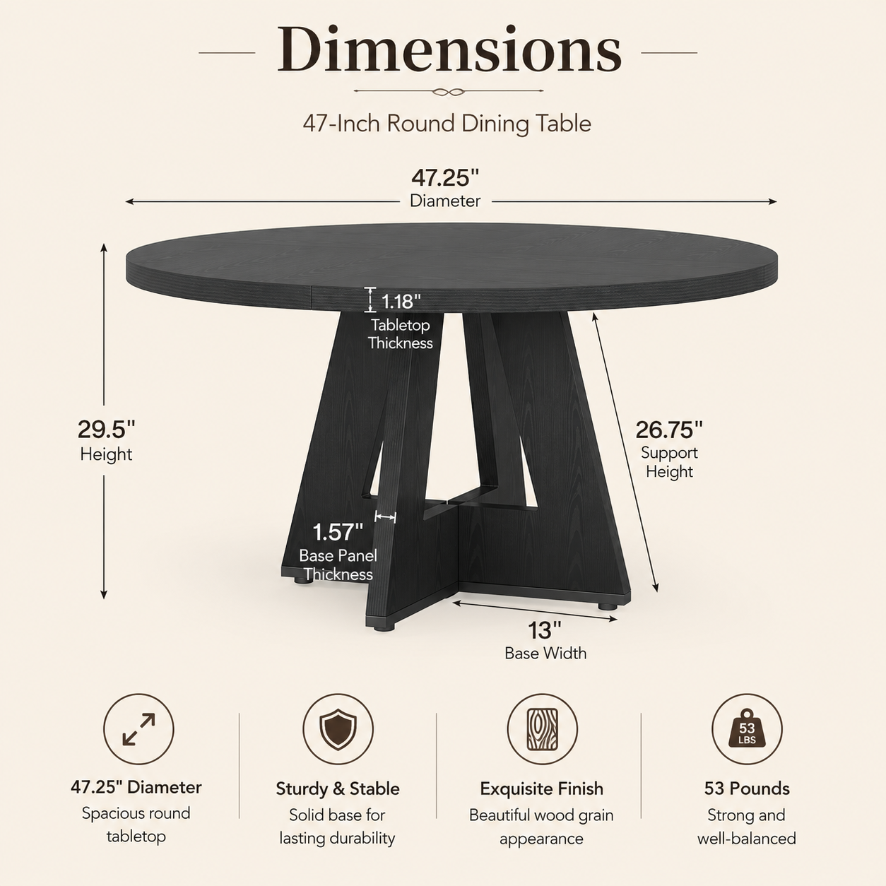 EMOOTTOO 47" Round Dining Table with Cross Pedestal Base