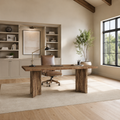 EMOOTTOO 63" Executive Desk with L-Shaped Pedestal Base, Walnut