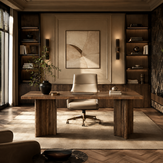 EMOOTTOO 63" Executive Desk with L-Shaped Pedestal Base, Walnut