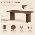 EMOOTTOO 63" Executive Desk with L-Shaped Pedestal Base, Walnut