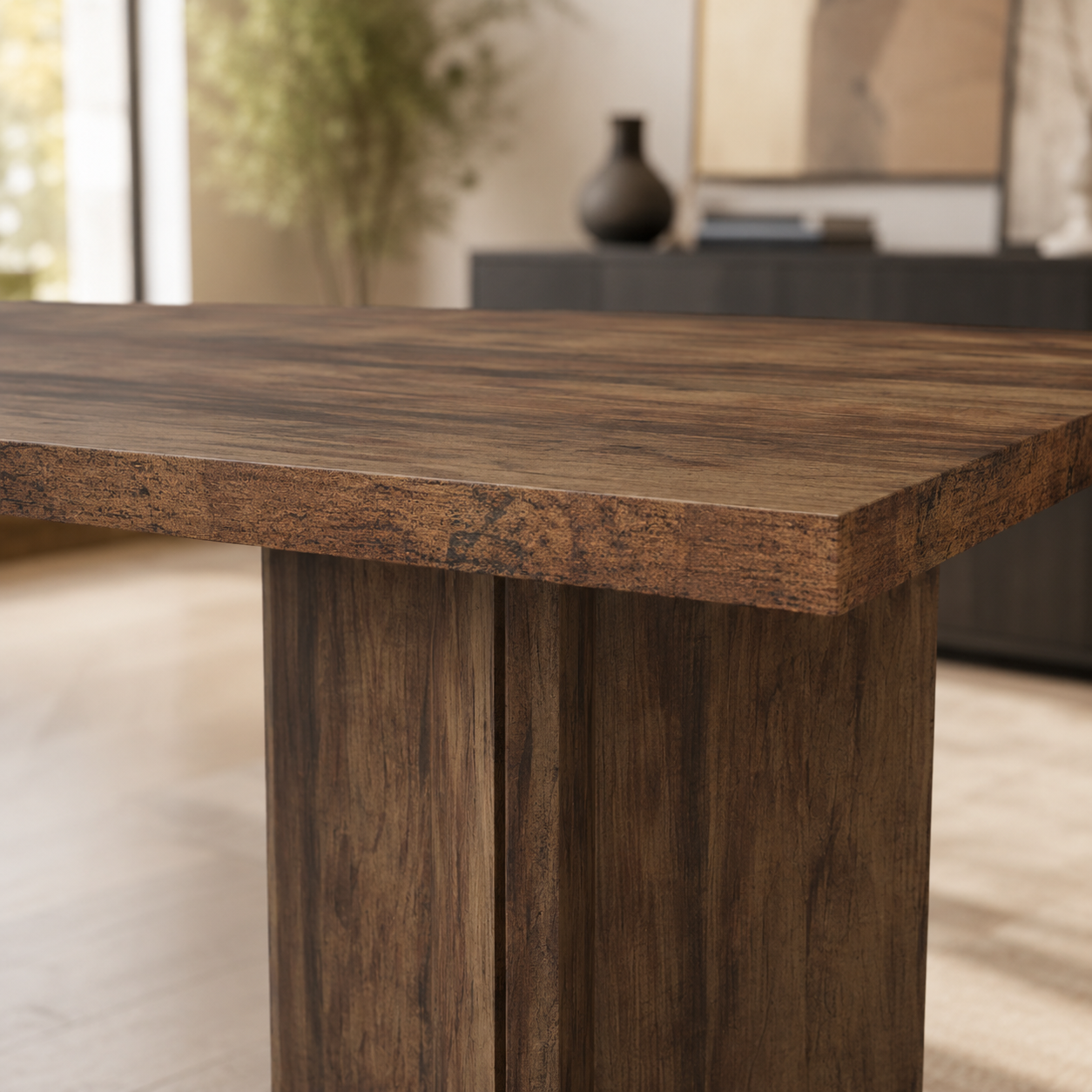 EMOOTTOO 63" Executive Desk with L-Shaped Pedestal Base, Walnut