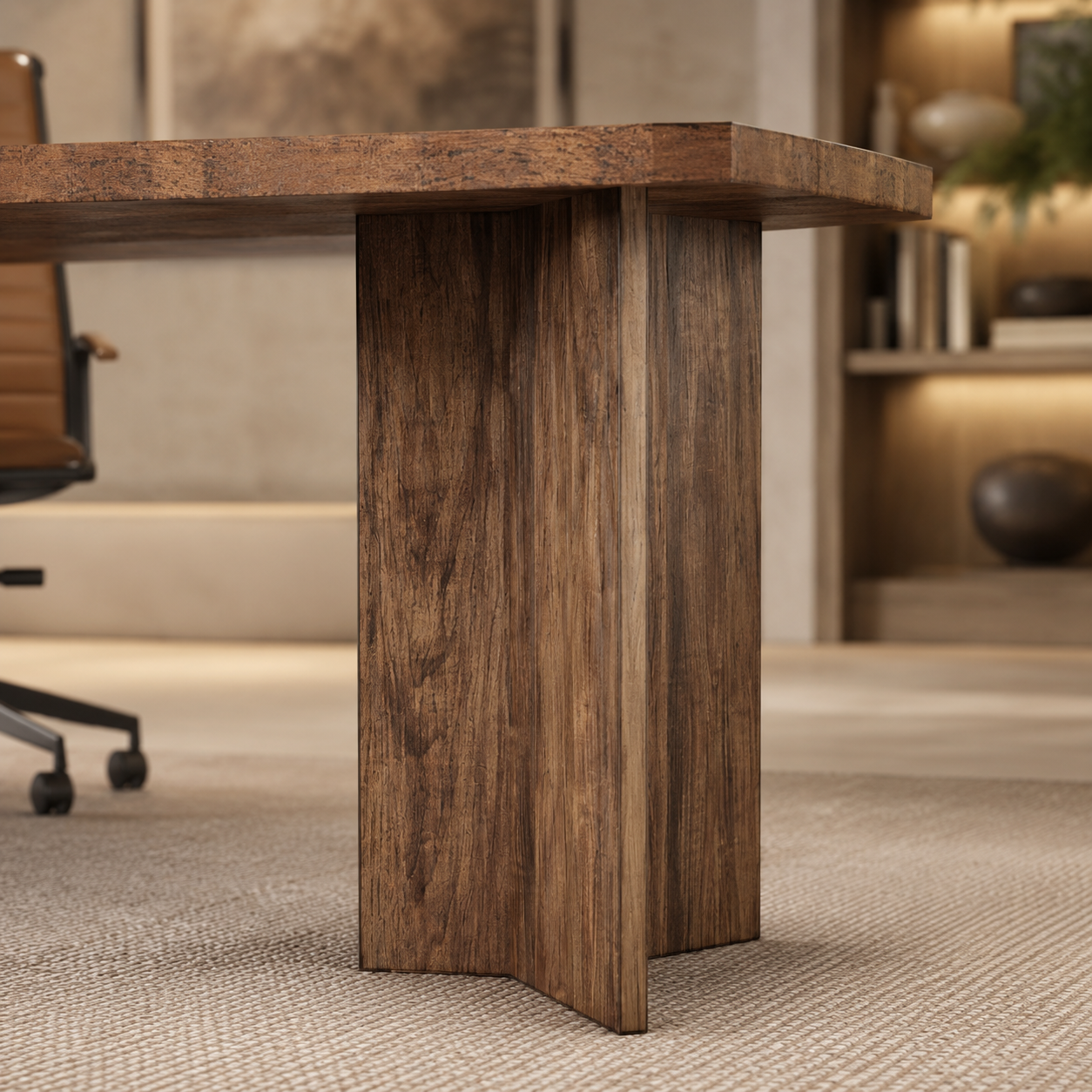 EMOOTTOO 63" Executive Desk with L-Shaped Pedestal Base, Walnut