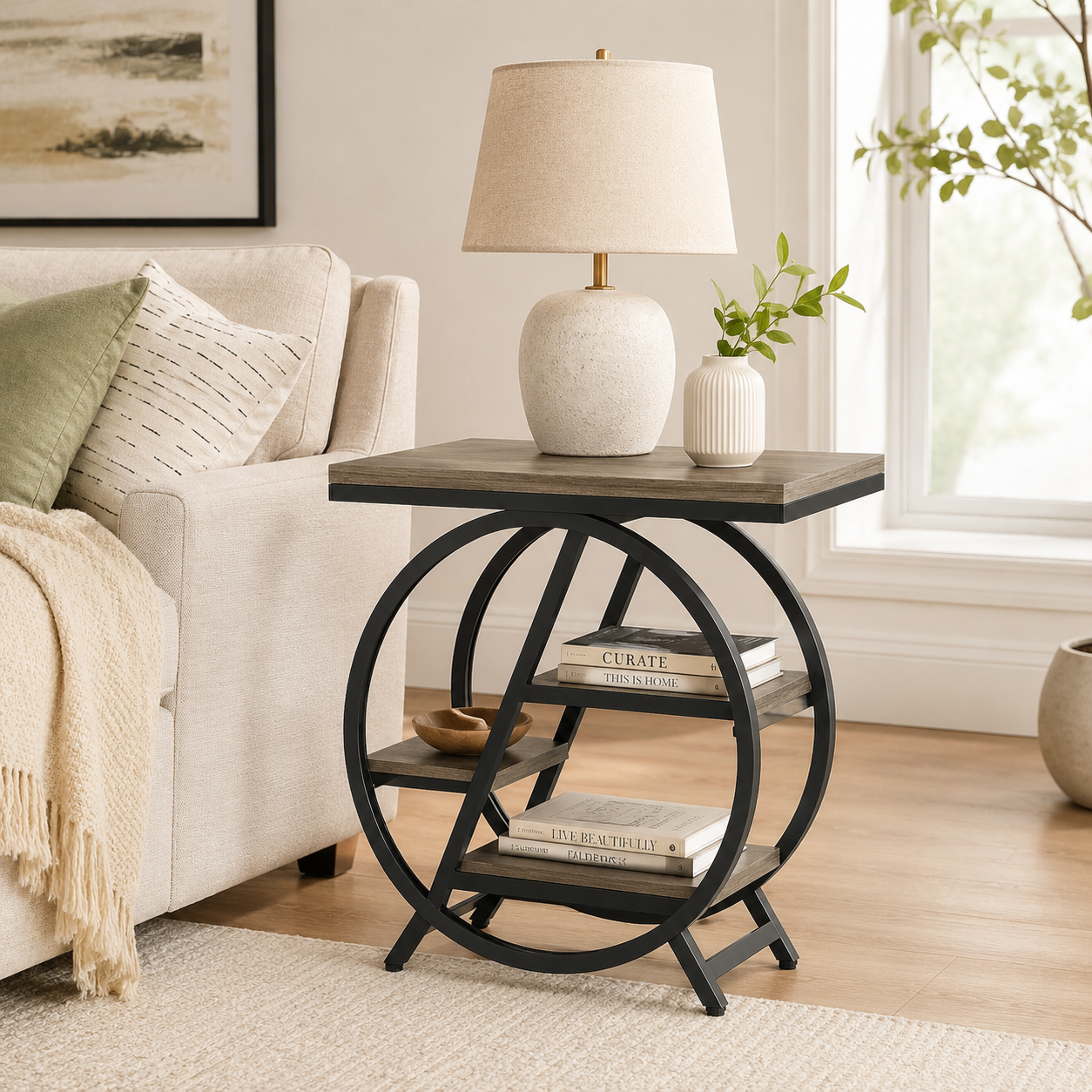 EMOOTTOO 3-Tier Faux Marble End Table