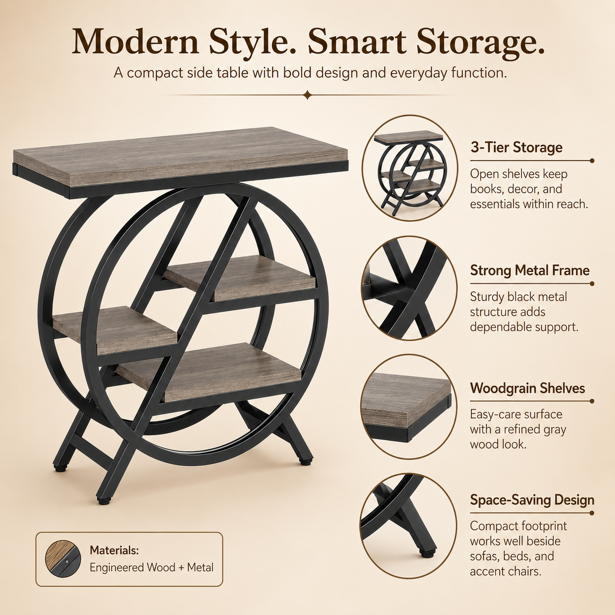 EMOOTTOO 3-Tier Faux Marble End Table