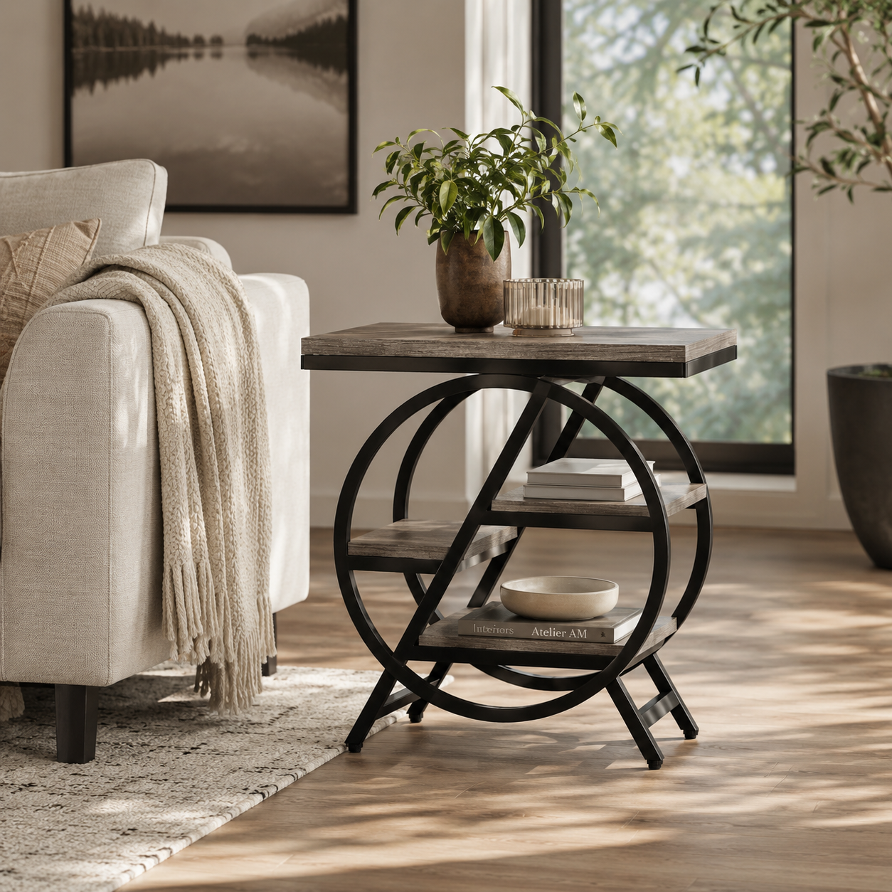 EMOOTTOO 3-Tier Faux Marble End Table