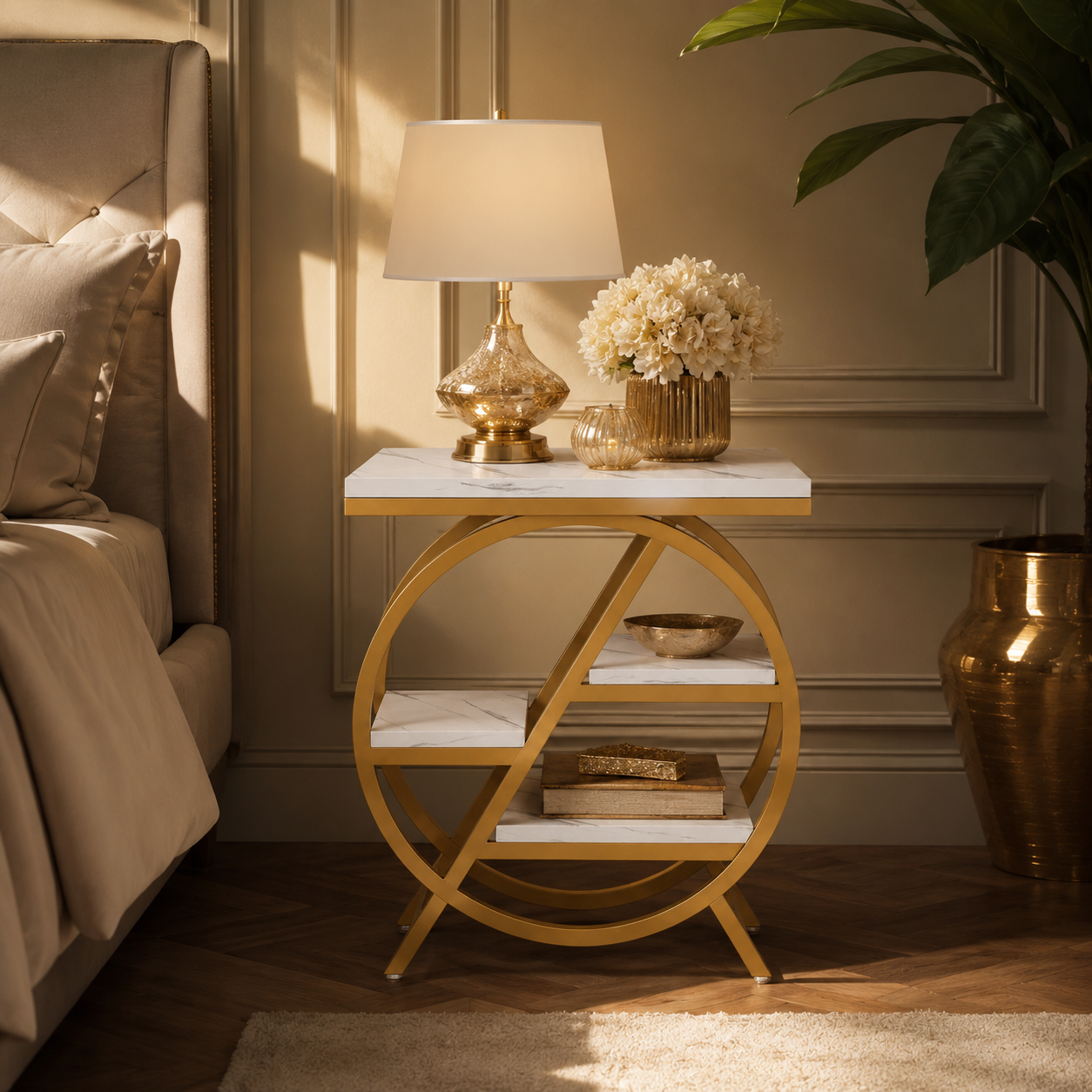 EMOOTTOO 3-Tier Faux Marble End Table