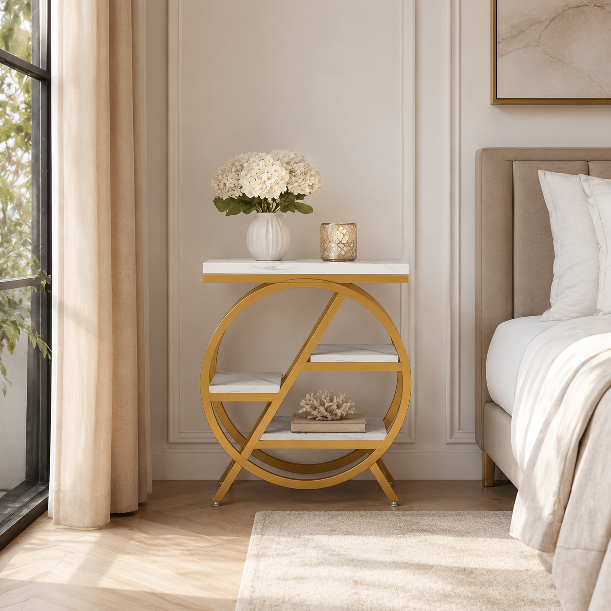EMOOTTOO 3-Tier Faux Marble End Table