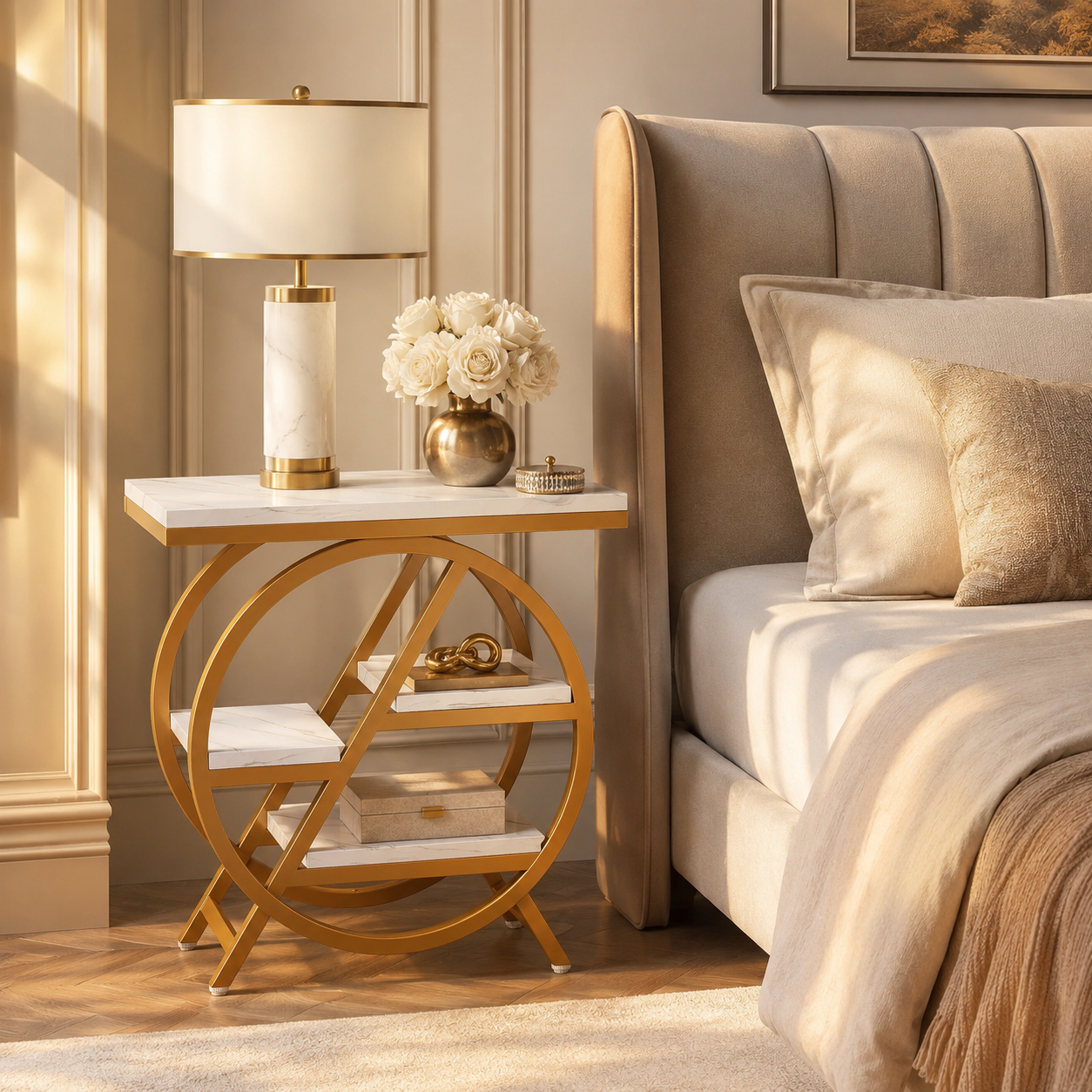 EMOOTTOO 3-Tier Faux Marble End Table