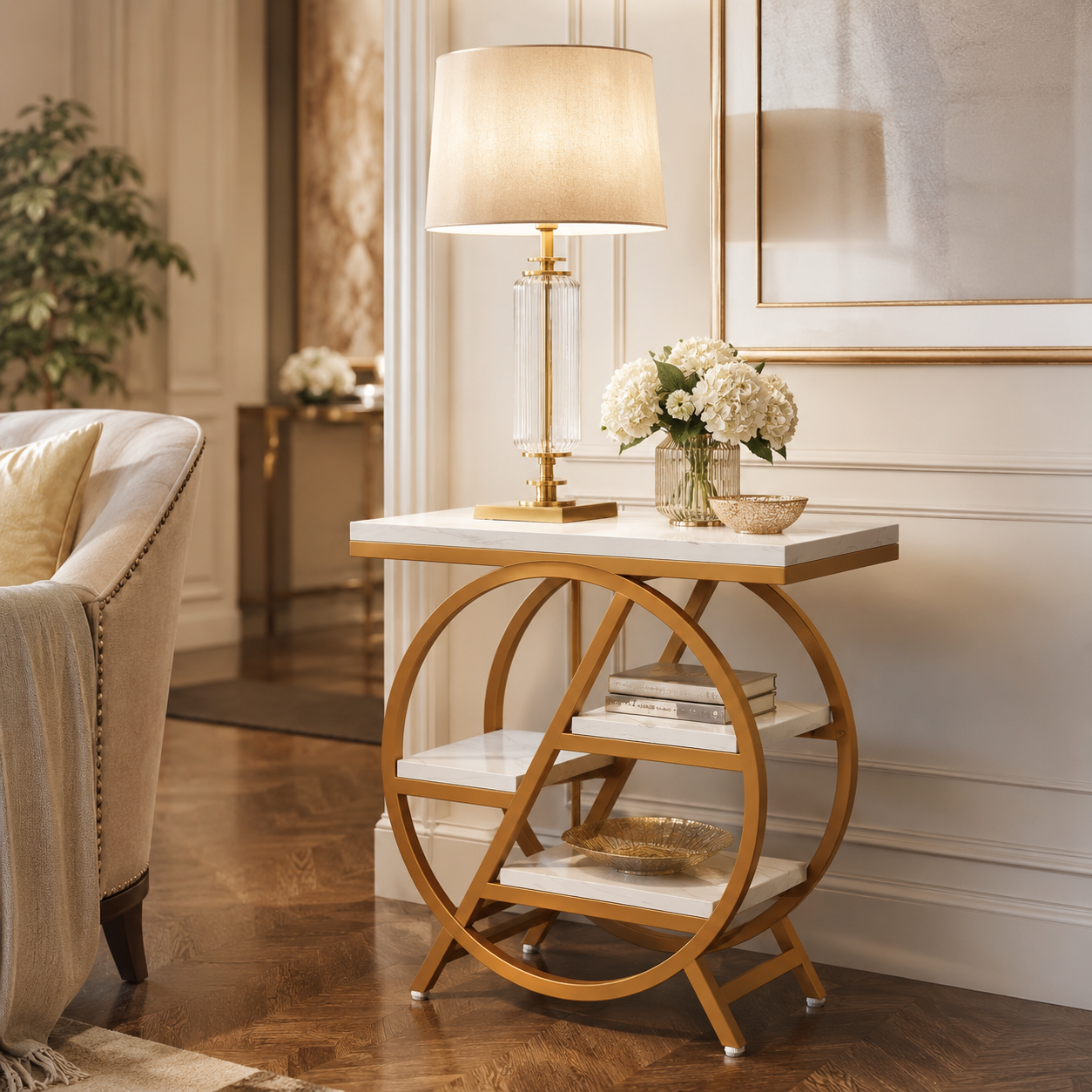 EMOOTTOO 3-Tier Faux Marble End Table