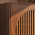 EMOOTTOO 40" Japandi Walnut Shoe Storage Cabinet with Circular Slatted Doors