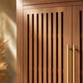 EMOOTTOO 43" Walnut Shoe Storage Cabinet with Louvered Doors and Drawer