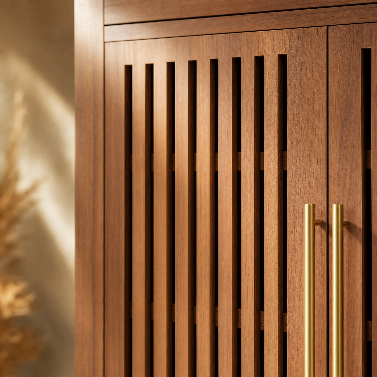 EMOOTTOO 43" Walnut Shoe Storage Cabinet with Louvered Doors and Drawer