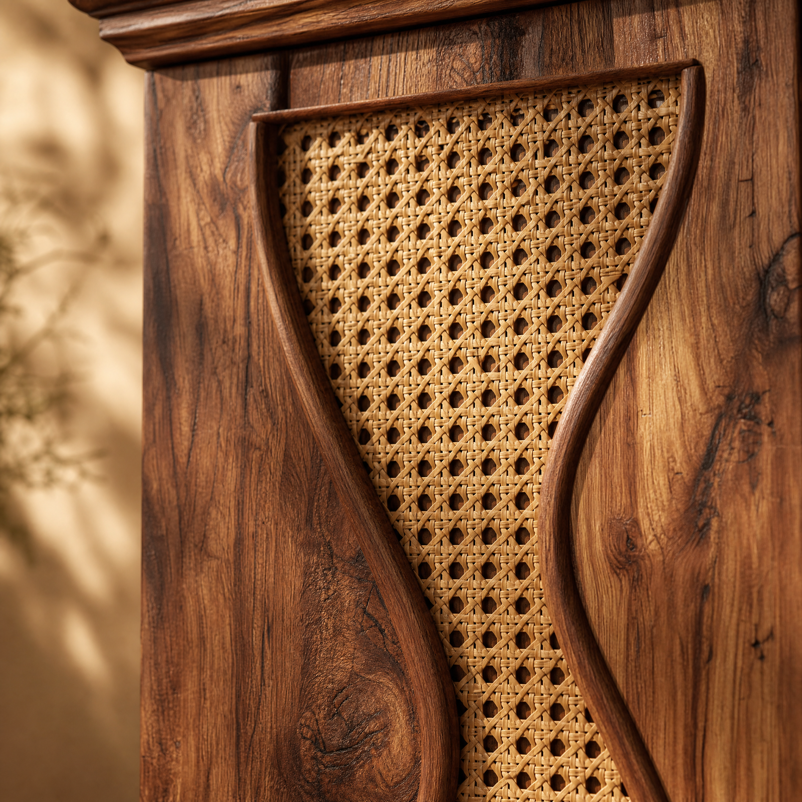 EMOOTTOO 43" Boho Rattan Shoe Storage Cabinet
