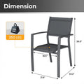 Set of 4, Heavy duty Metal Grey Outdoor Patio Chair, All Weather Textilene