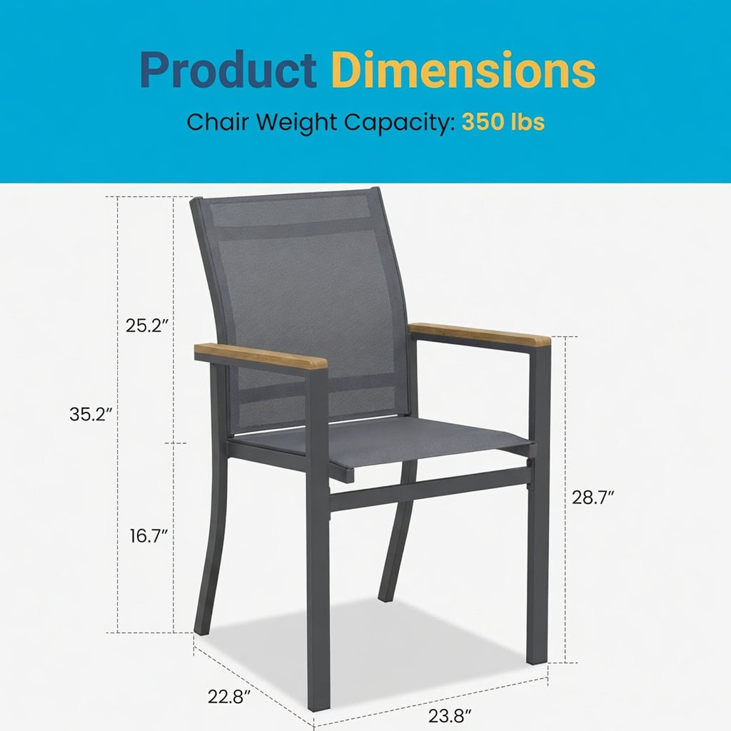 Set of 4 , Grey Aluminum Outdoor Patio Chair, All Weather Textilene Patio Chairs
