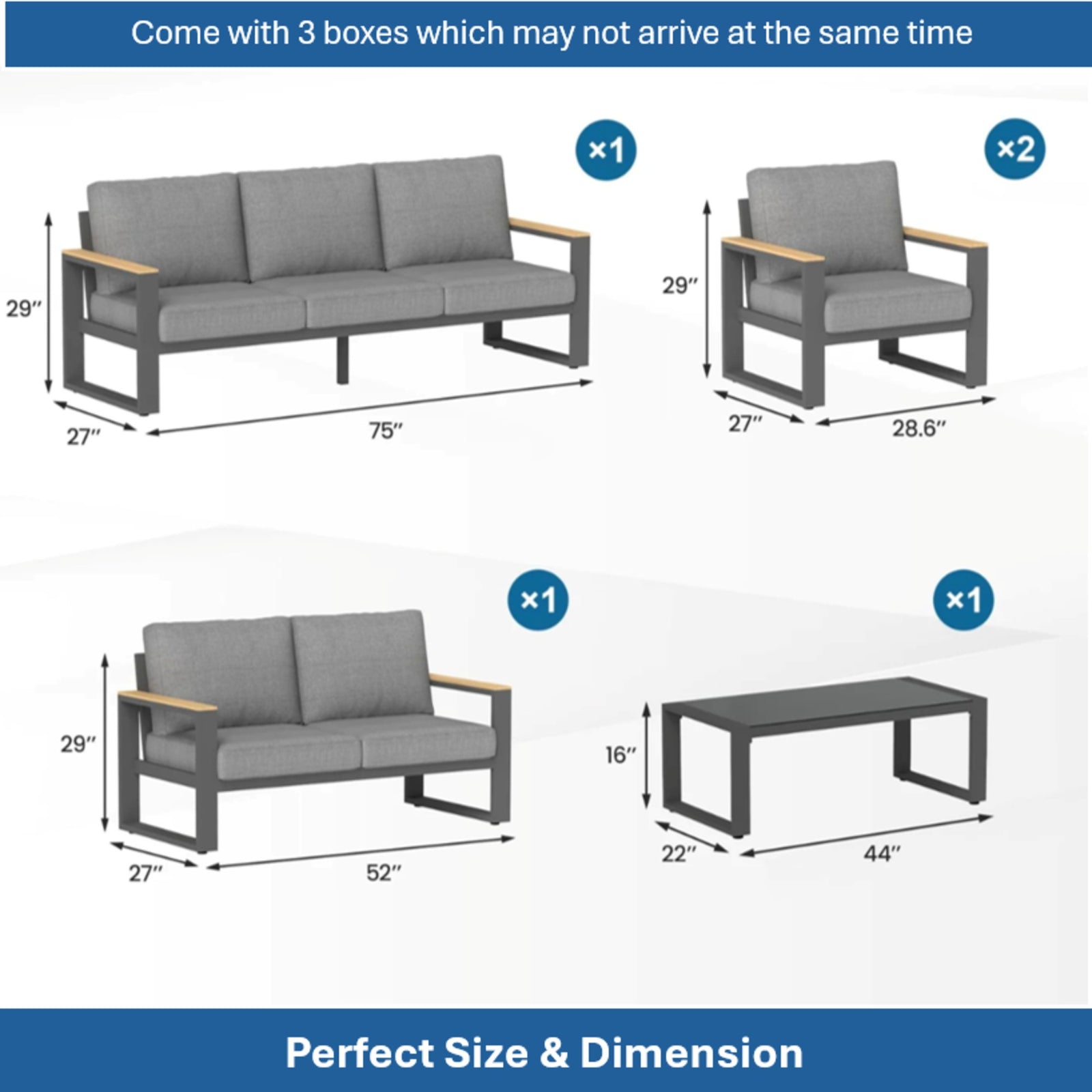 5-Piece Aluminum Outdoor Conversation Set, 7-Seat Patio Furniture Suite - product image 3
