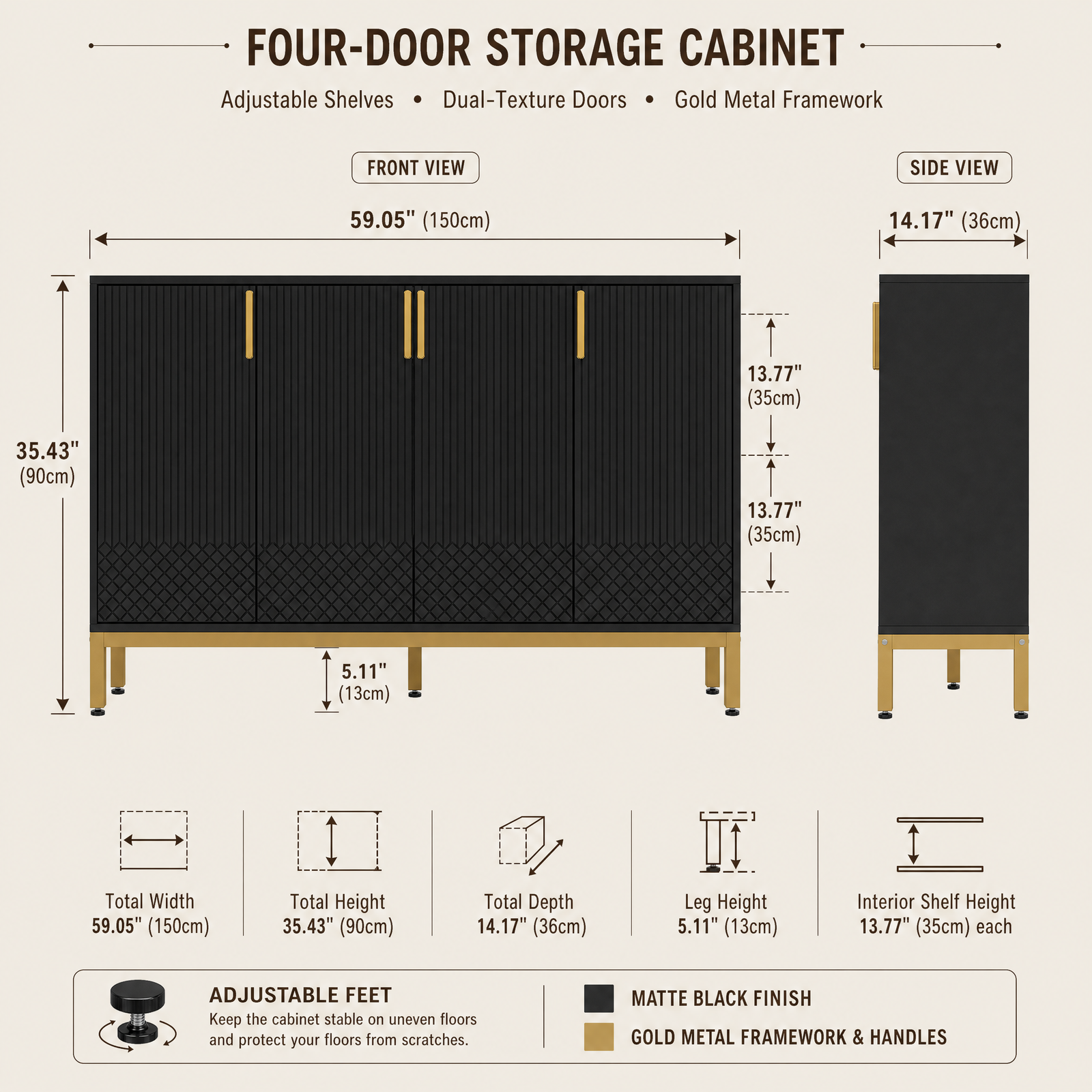 EMOOTTOO 59" Luxury Buffet Sideboard
