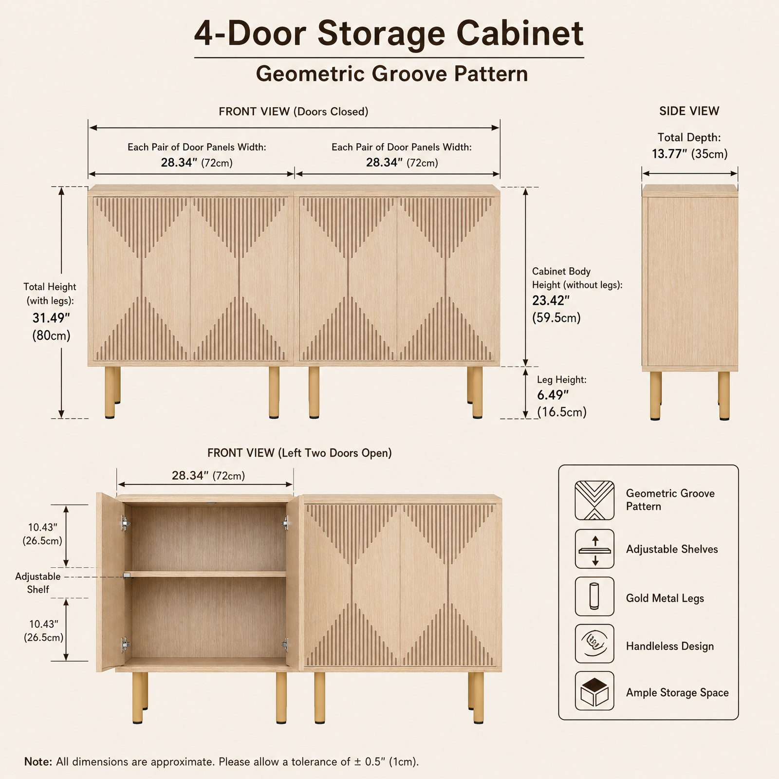 EMOOTTOO 58" Modern Natural Oak Sideboard