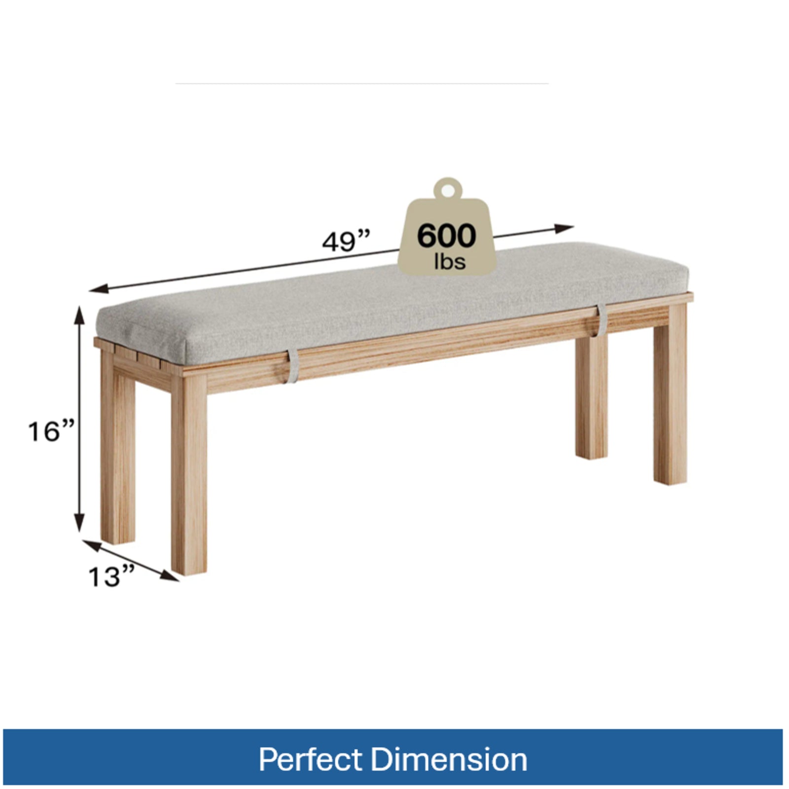 49" All-Weather Aluminum Outdoor Bench, Wood-Look Hand-Painted Texture - product image 3