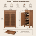 EMOOTTOO 43" Walnut Shoe Storage Cabinet with Louvered Doors and Drawer