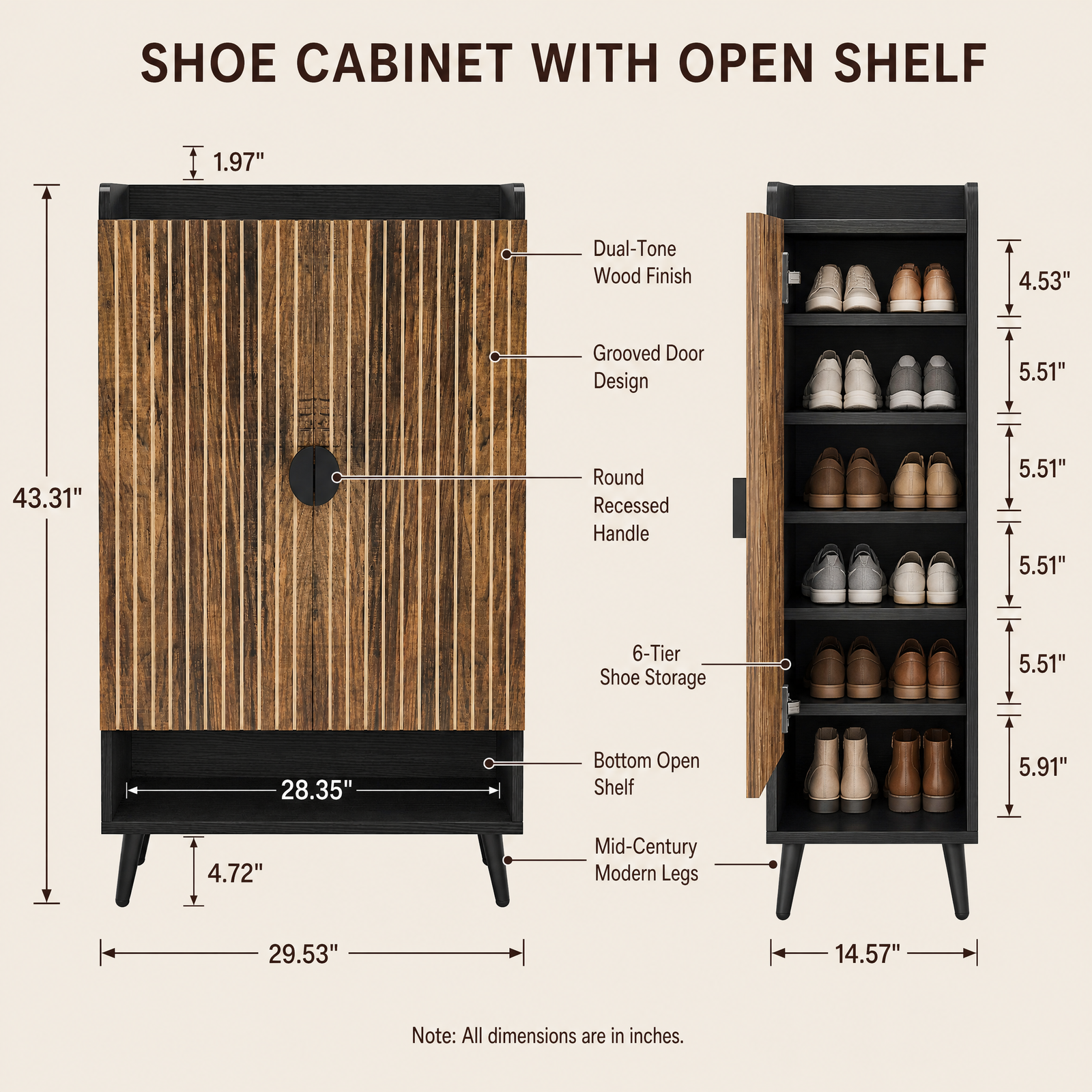 EMOOTTOO 7-Tier Shoe Cabinet with Vertical Slatted Doors