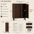 EMOOTTOO 43" Dark Walnut Shoe Storage Cabinet with Breathable Louvered Doors