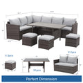 7-Piece Outdoor Rattan Sectional Dining Set, 9-Seat All-Weather Wicker Sofa