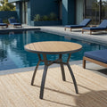 35.4" Grey Aluminum Outdoor Round Patio Table, All Weather HDPS Slatted Dining Table - product image 6