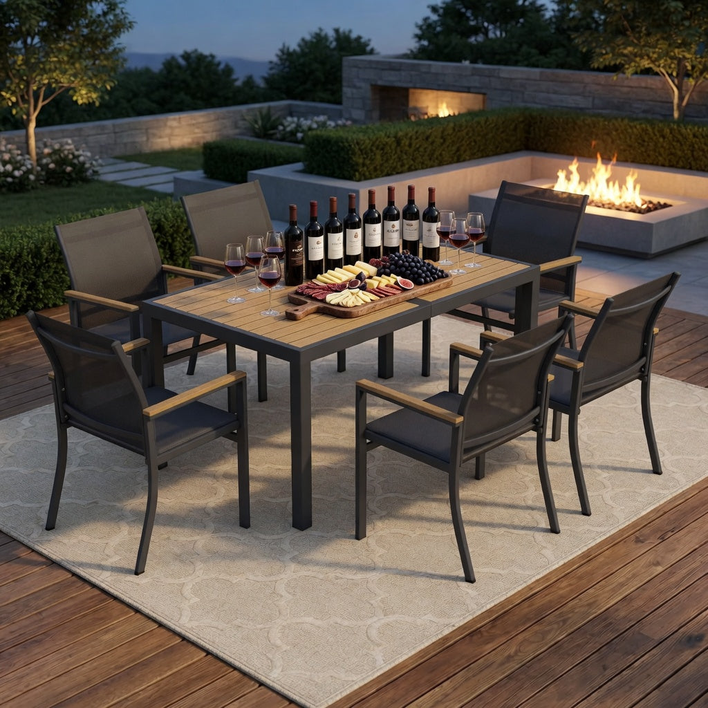 Set of 6 , Grey Aluminum Outdoor Patio Chair, All Weather Textilene Patio Chairs