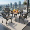 5-Piece Grey Aluminum Patio Dining Set, 4-Seat All-Weather Heavy Duty HDPS Square Table and Textilene Patio Chairs