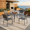 Set of 4, Heavy duty Metal Grey Outdoor Patio Chair, All Weather Textilene