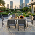 7-Piece Grey Patio Dining Set, 6-Seat All-Weather Heavy Duty HDPS Aluminum Rectangle Table and Textilene Metal Patio Chairs